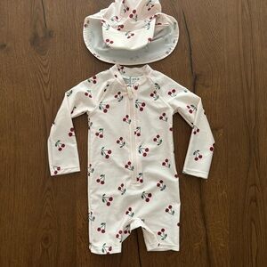 H&M Cherry Print Kids Bodysuit with Hat, Size 6-12M
